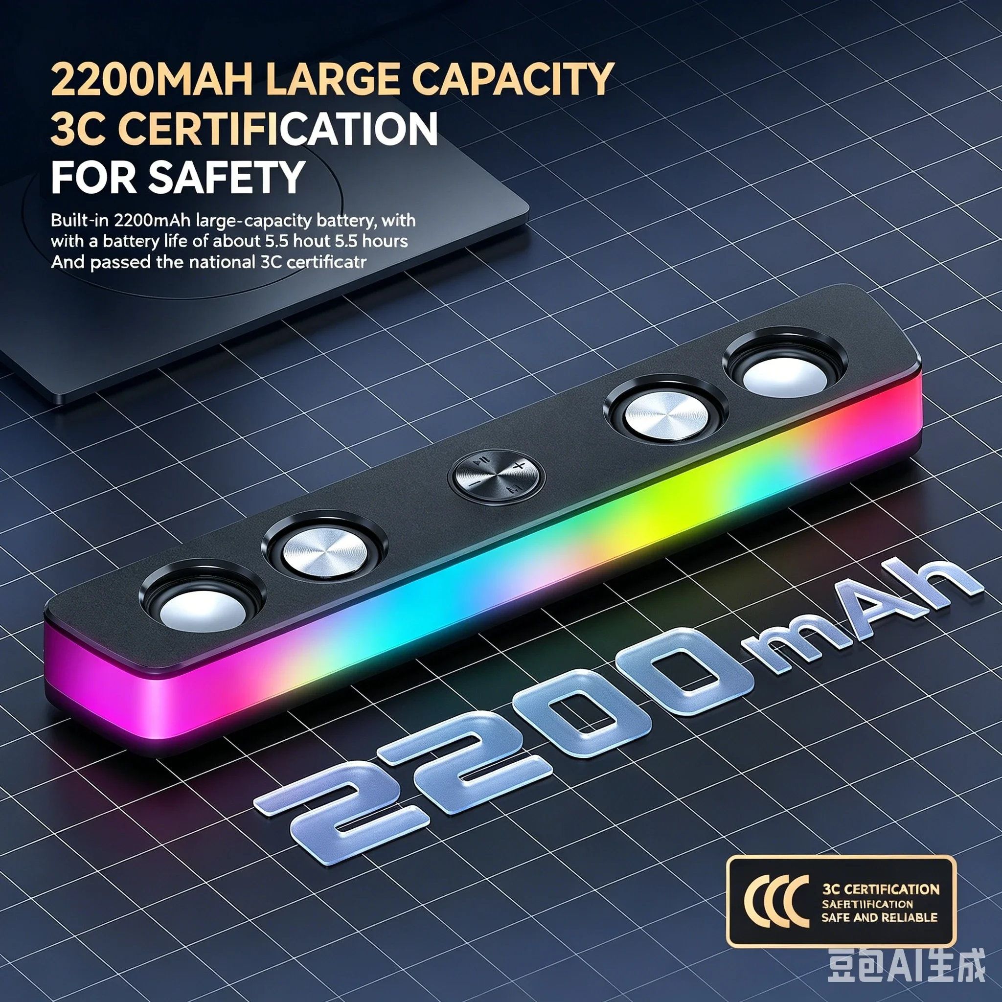 Rgb Computer Soundbar For Pc - Wiederaufladbare Kabellose Soundbar Bluetooth-Lautsprecher 2200mAh Akku