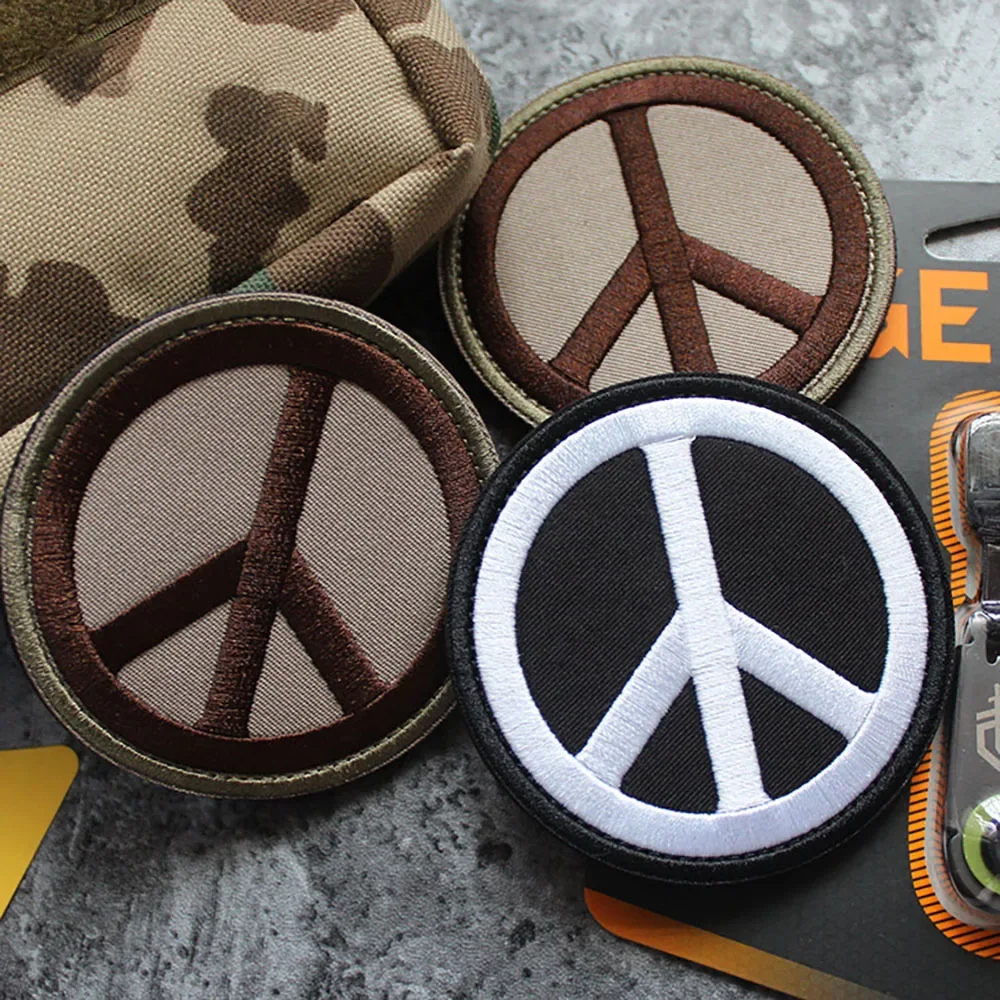 Anti War Morale Badges on Backpack Decorative Sticker Peace Sign Tactical Armband Embroidered Hook&Loop Patches for Clothing