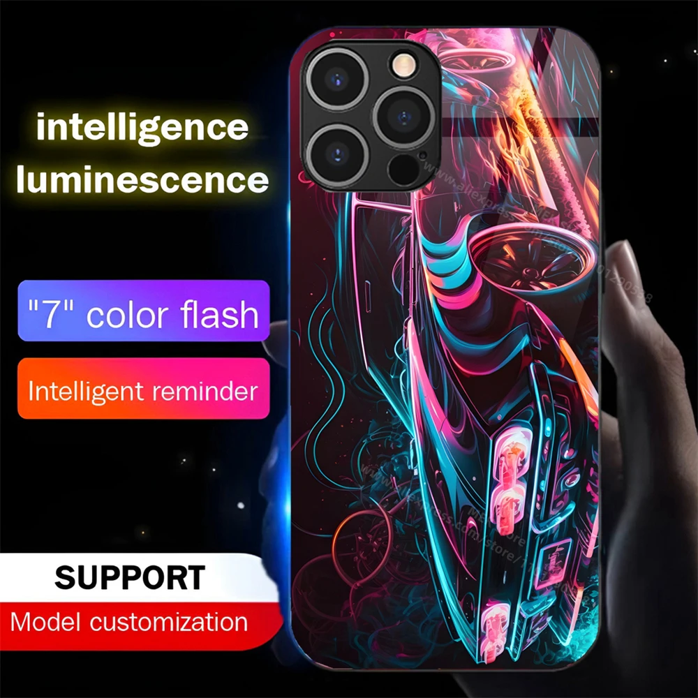 Cyber Future Car LED Calling Light Flash Phone Case Luminous Cover For iPhone 16 15 14 13 12 11 Pro Max X XR Plus