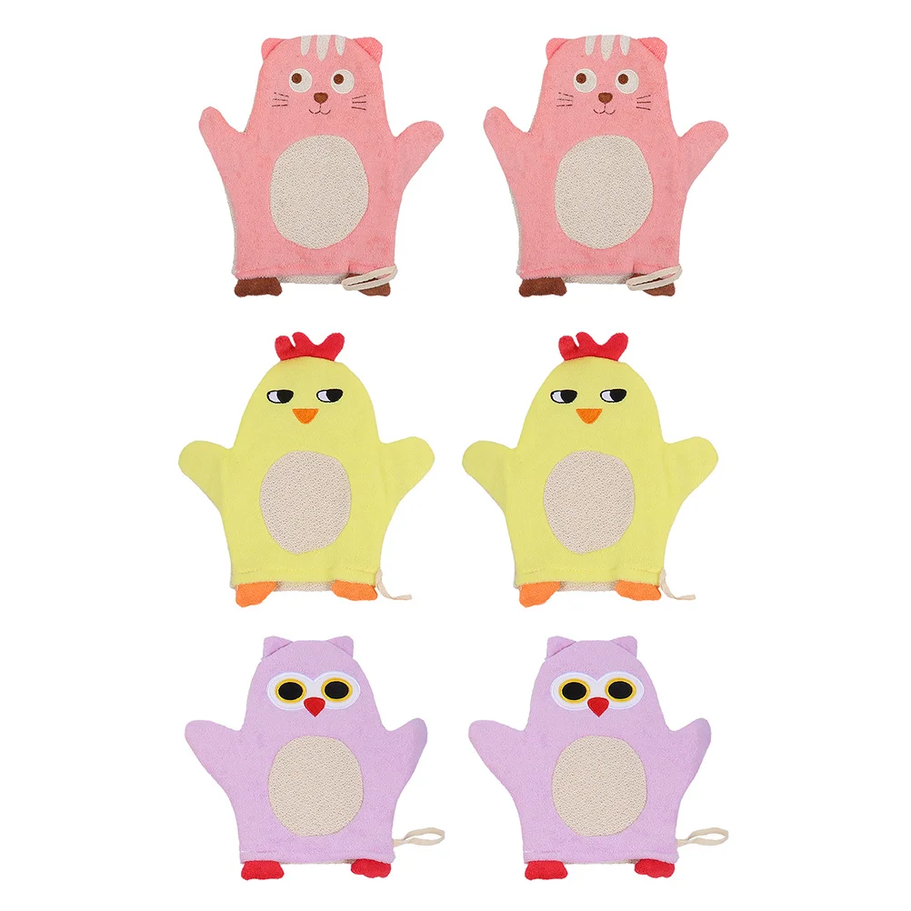 6Pcs Baby Bath Mitts Cotton Soft Cartoon Washcloths Lightweight Portable Shower Towels Baby Shower Supplies Body Scrubbing