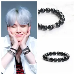 2022 Hallyu New SUGA with The Same Black Beaded Bracelet INS Celebrity Trend Fashion Men and Women Accessories Couple Gift