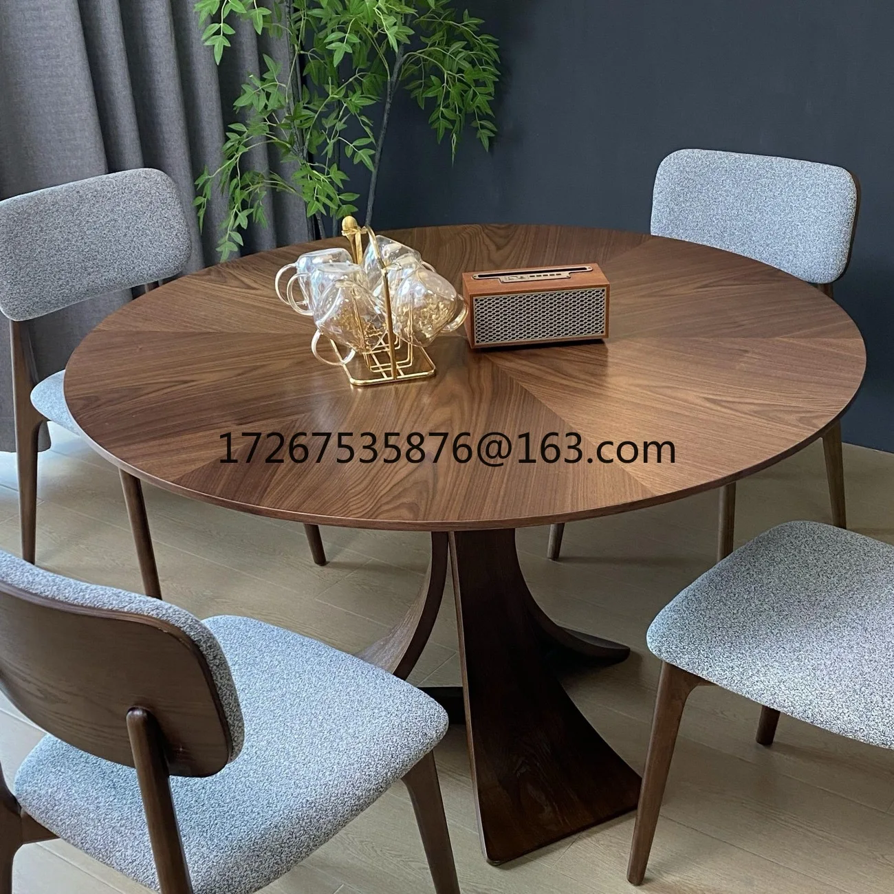 

Solid wood rock slab dining table household pure white round walnut simple medium and antique slim round table