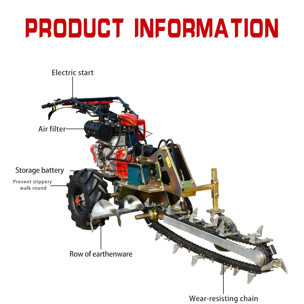 Self Propelled Chain Ditcher Trencher small manual mining ditching machine