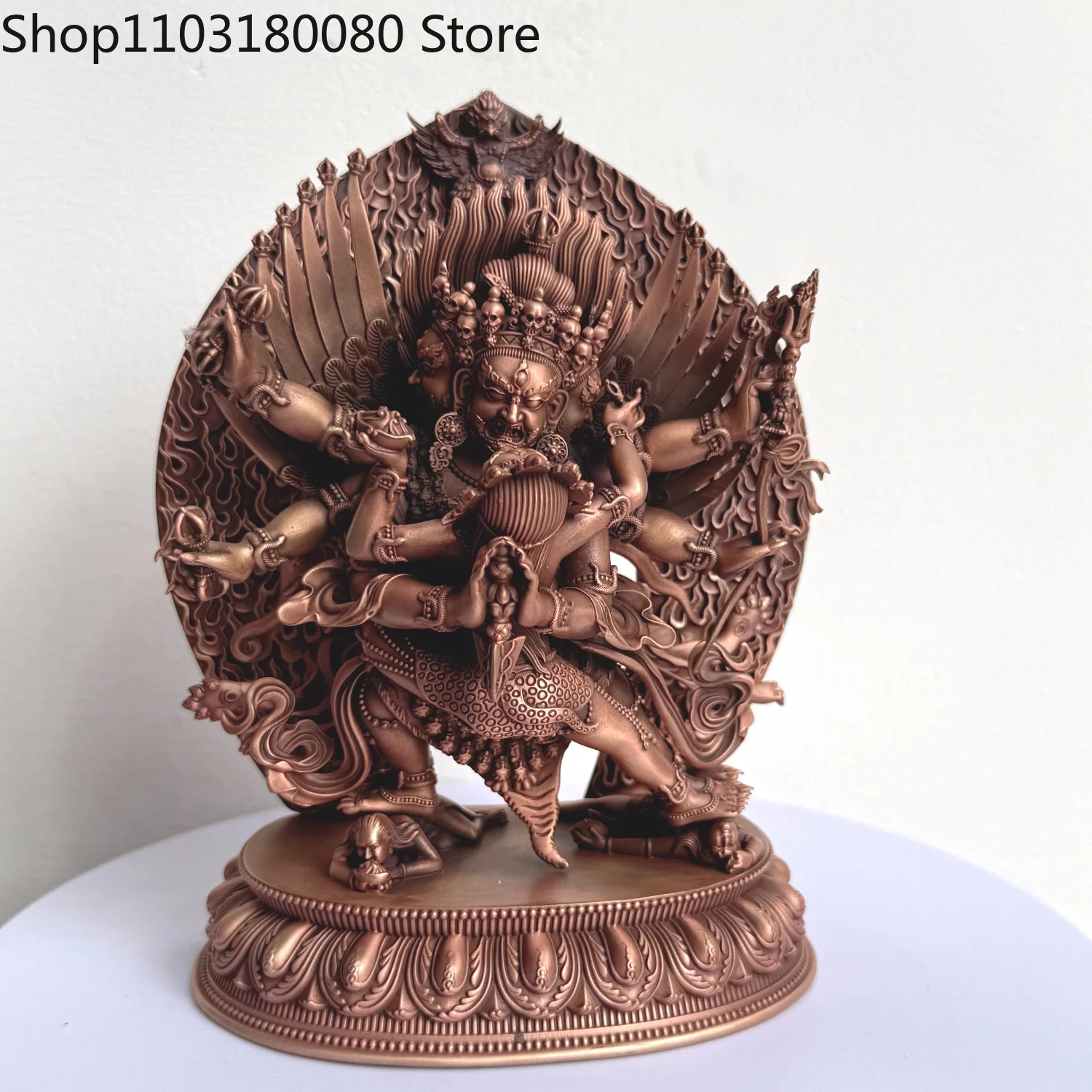 Red Copper Hand Carved Vajrakilaya Statue Tibetan Dorje Phurba Wrathful Yidam Sculpture Altar Decor,15cm,10cm,23cm