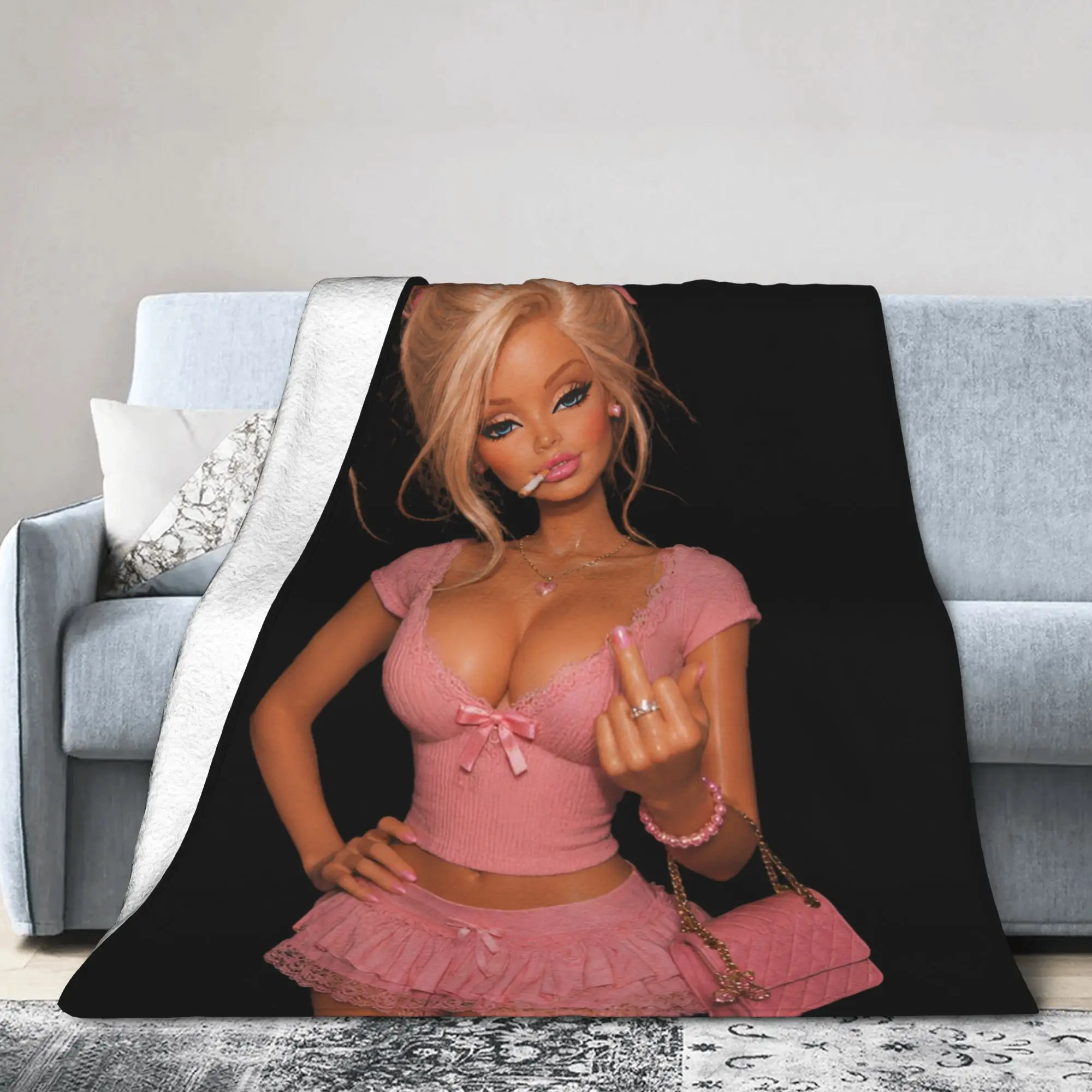 Blonde Doll Disheveled Doll Blankets Super Soft Flannel Comfortable Gift  Throw Blanket Bedspread