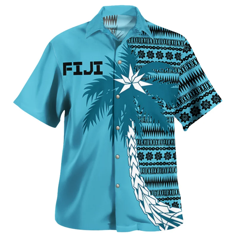 Harajuku 3D Philippines Fiji Flag Emblem Rugby Printing Shirts Fiji Coat Of Arm Graphic Short Shirts Men Hawaiian Clothing Tops