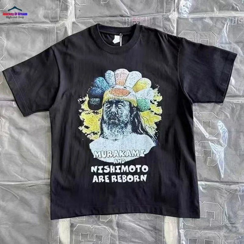 

25SS New INS High Street Quirky Character Pattern Print Short Sleeve Hip Hop Cotton Round Neck Men's and Women's T-Shirt