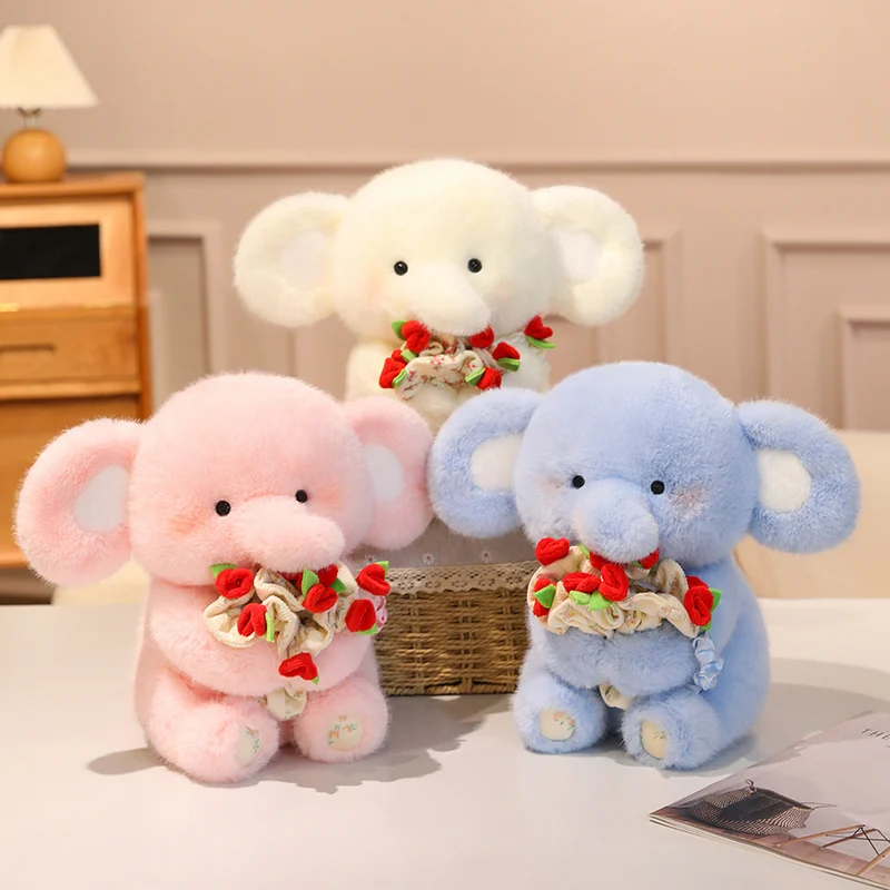 

Creative Hand-held Flower Elephant DIY Hat with Rose Plush Toys Stuffed Animals Soft Plushi Doll Wedding Bouquet Valentine Gifts