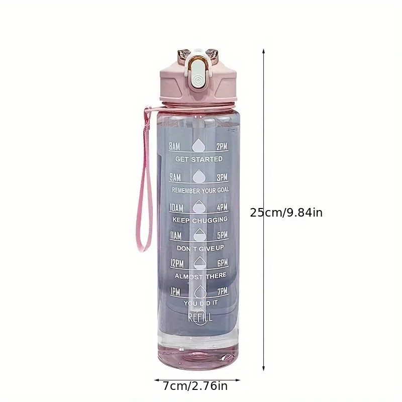 750ml Transparent Water Bottle with Sports Strap and Time Scale Large Capacity Water Cup Suitable for Outdoor Camping and Travel