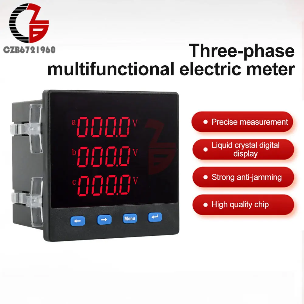 AC 220V LED Three-Phase Digital Voltmeter Multi-Function V A W VA COS HZ Volt Current Frequency Tester Meter with RS485 40-65Hz