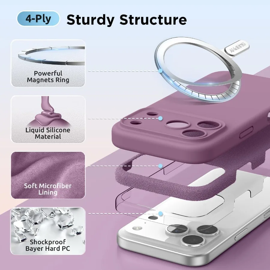 حافظة لهاتف آيفون 17 برو متوافقة مع حافظة هاتف MagSafe 6.3 بوصة 2025 من السيليكون السائل مع بطانة ناعمة من الألياف الدقيقة