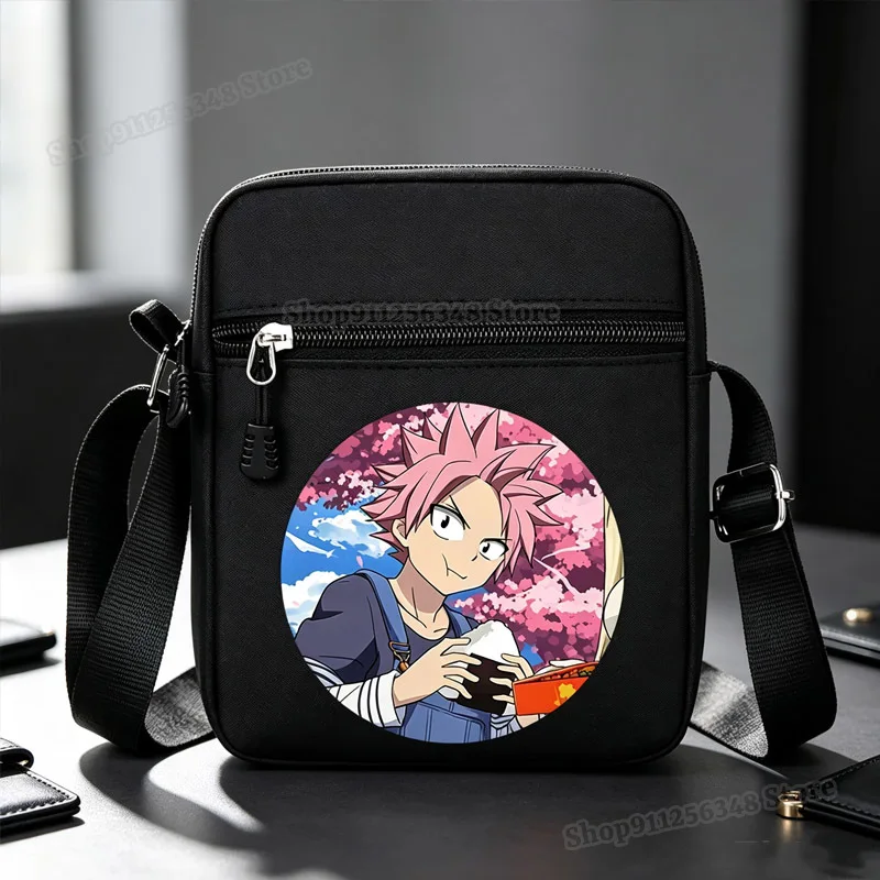 Fairy Tail Anime Crossbody Bag Natsu Dragneel Print Messenger Bags Adjustable Strap Casual Shoulder Purse Lightweight Travel Bag