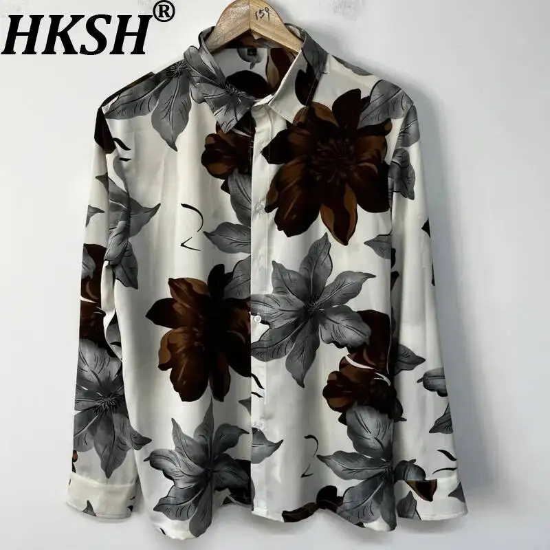 HKSH Spring Summer New Men's Tide Chic Ins Fashion Shirts Hand-painted Large Flowers Print Simple Versatile Trendy Shirt HK24775