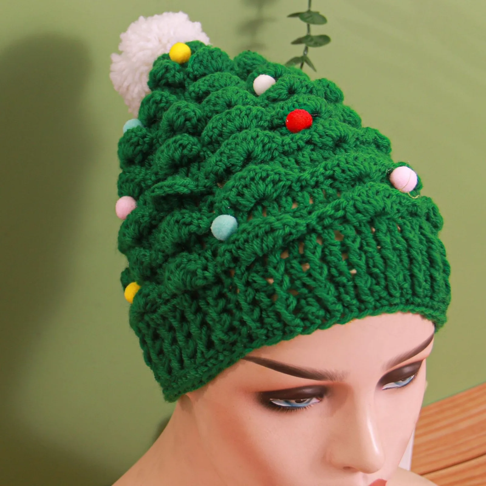 Christmas Knitted Hat Home Christmas Party Adults Kids Creative Pine Tree Shape Christmas Hat Comfy Warm Pullover Hat for Gift view 3