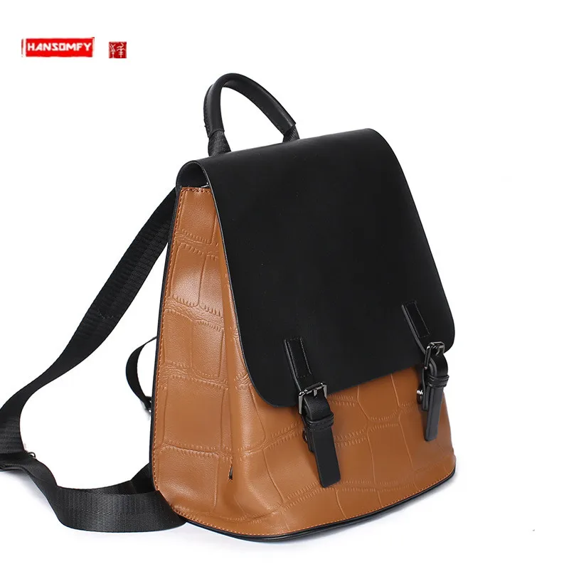 

Women's Backpack 2024 New Genuine Leather Assorted Colors Women's Cow Leather Bag Simple Backpack Women's Schoolbag