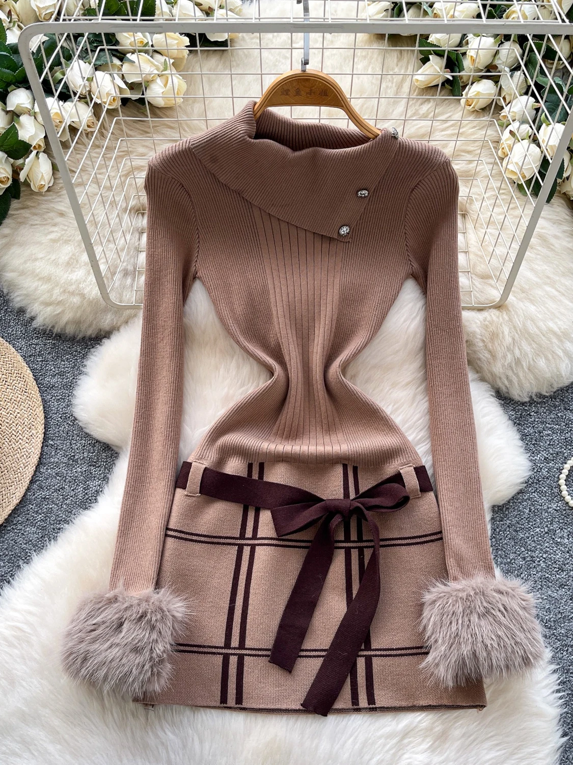 

Вязаная длинная пушистая юбка с высокой талией и поясом, облегающая облегающая юбка Ci Commute Sle Pure Desire, летняя женская юбка Dr