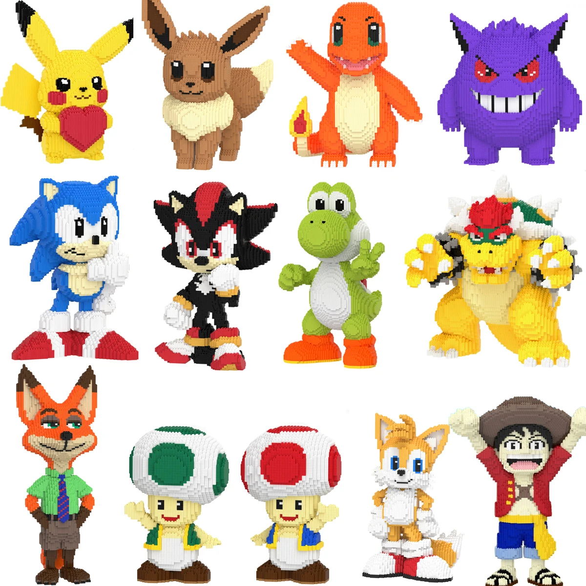 duz-anime-building-blocks-toad-pokemon-eevee-gengar-hedgehog-3d-model-diy-puzzle-magic-mini-bricks-figure-toys-for-home-decor