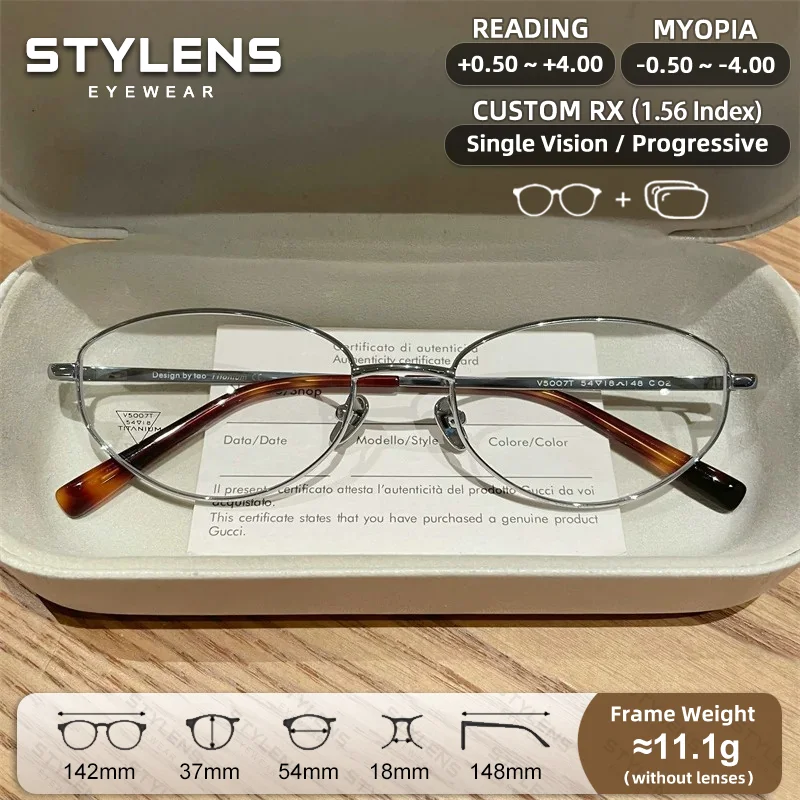STYLENS Lunettes de lecture pour myopie œil de chat en titane, lunettes optiques de prescription anti-lumière bleue pour femmes, lunettes progressives personnalisées