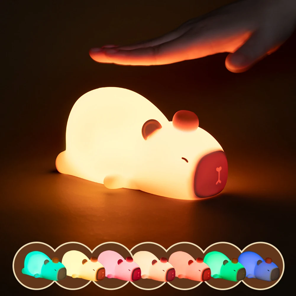 Cute Cartoon Capybara Silicone Night Light 2 Gear Dimmable Bedside Lamp USB Rechargeable Sleep Night Lamp for Kids Room Decor