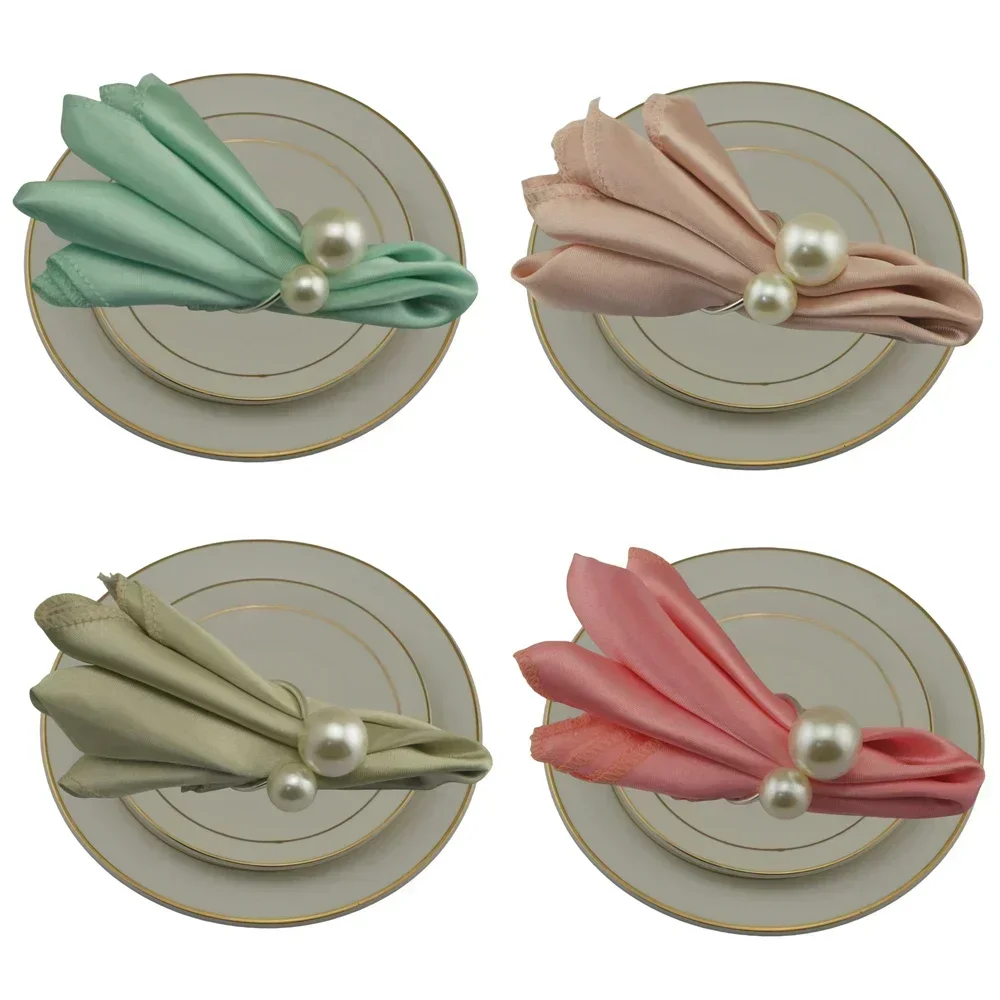 Afbeelding 6: 60 stks Vierkante 48x48 cm Satijnen Servetten Voor Bruiloft Decors Zachte Doek 19 inch Diner Servet Restaurant koffie/Cake Thee Handdoeken