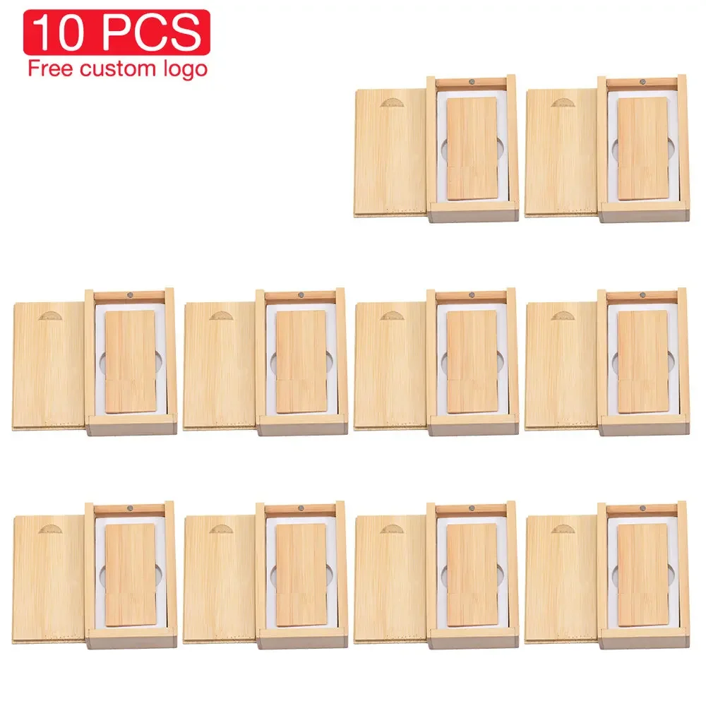 

10 PCS LOT USB Flash Drive 128GB Photography Wedding Gifts Pen Drive 64GB Free Custom Logo Memory Stick Wooden Box Pendrive 32GB