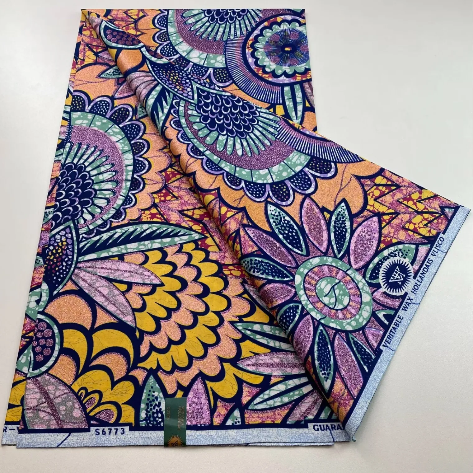 Hot Color 100%Cotton Grand Golden Wax Fabric Ankara Golden Wax Flash Gold Print Batik 6 Yards Nigeria African Fabric Dress Bag