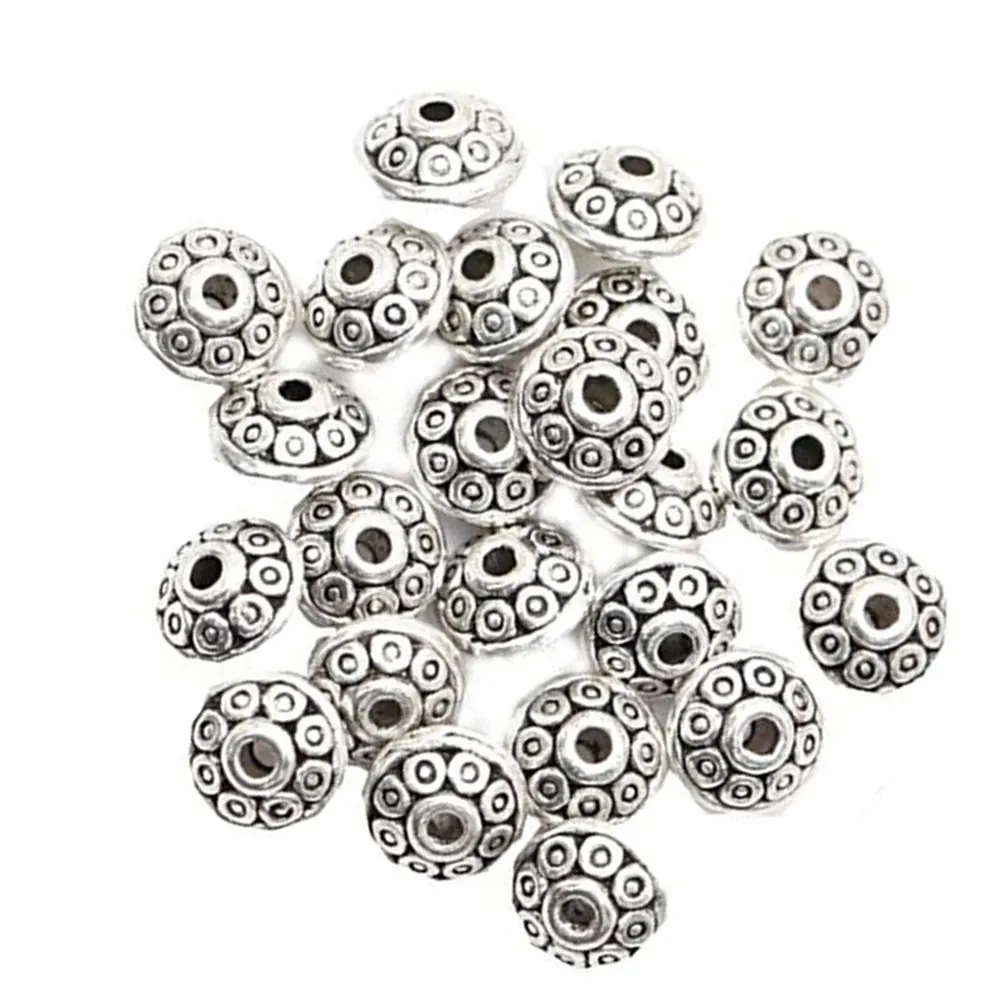 100pcs Vintage Alloy Beads for Jewelry Making – Silver-Tone, Fade-Resistant, Odor-Free Necklace Bracelet Earring DIY