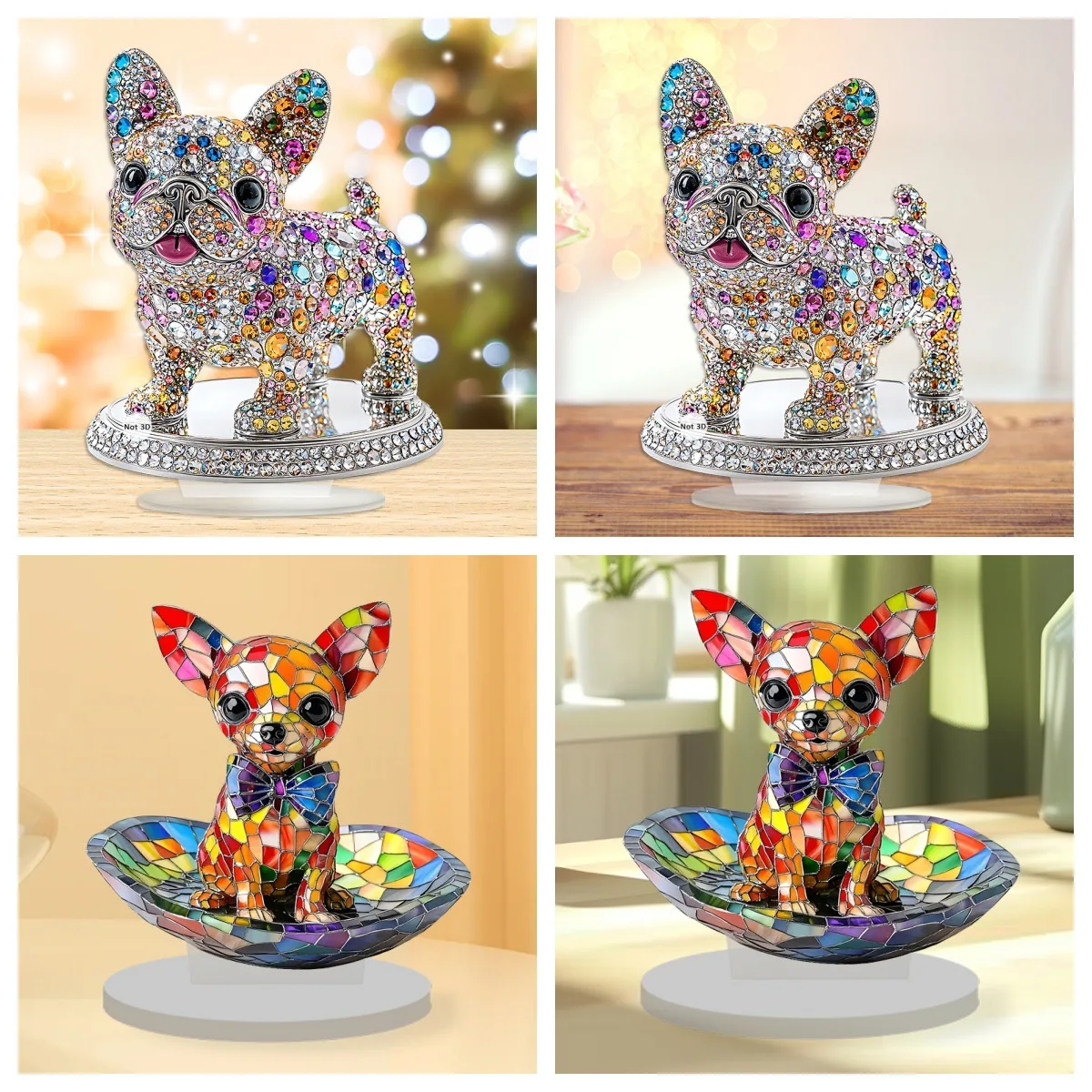 

Diamond Glass Gems Colorful Puppy Animals Tabletop Ornament Office Home Bedroom Decoration