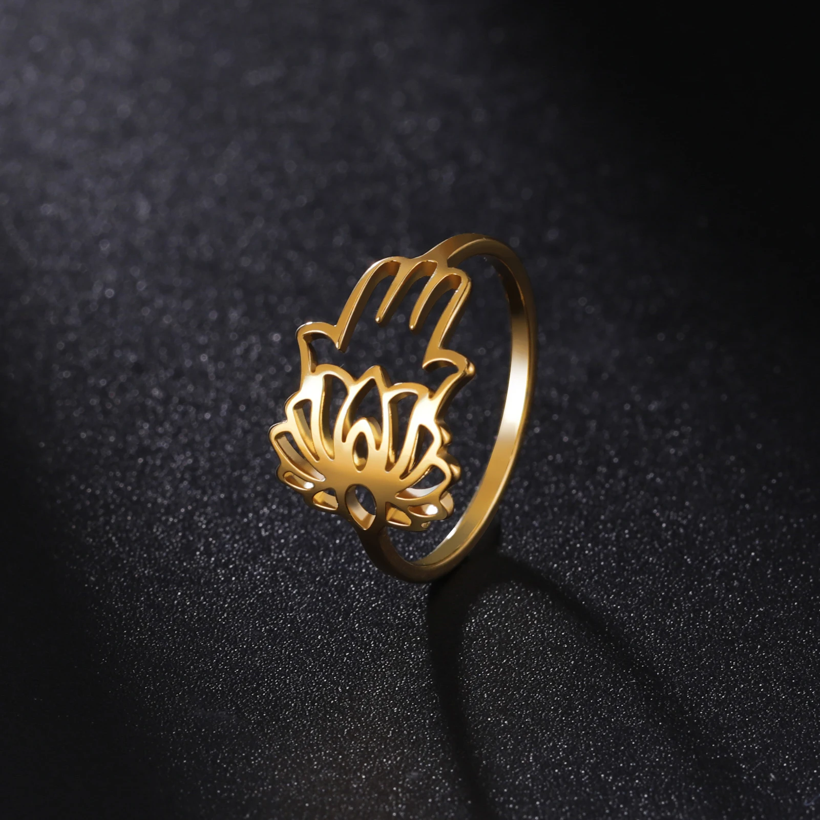 Kkjoy Damenringe, silberfarben, Hamsa, Hand der Fatima, Edelstahl, weibliche Persönlichkeit, hohler Schmuck, Accessoires, Mädchen-Geschenk – Detail 17