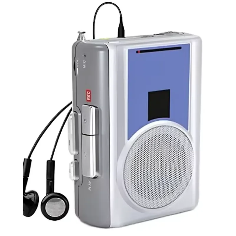 Cassette Player Recorder AM/FM Portable Retro Auto Rewind Battery Powered Headphone Jack Built-in Microphone Speaker