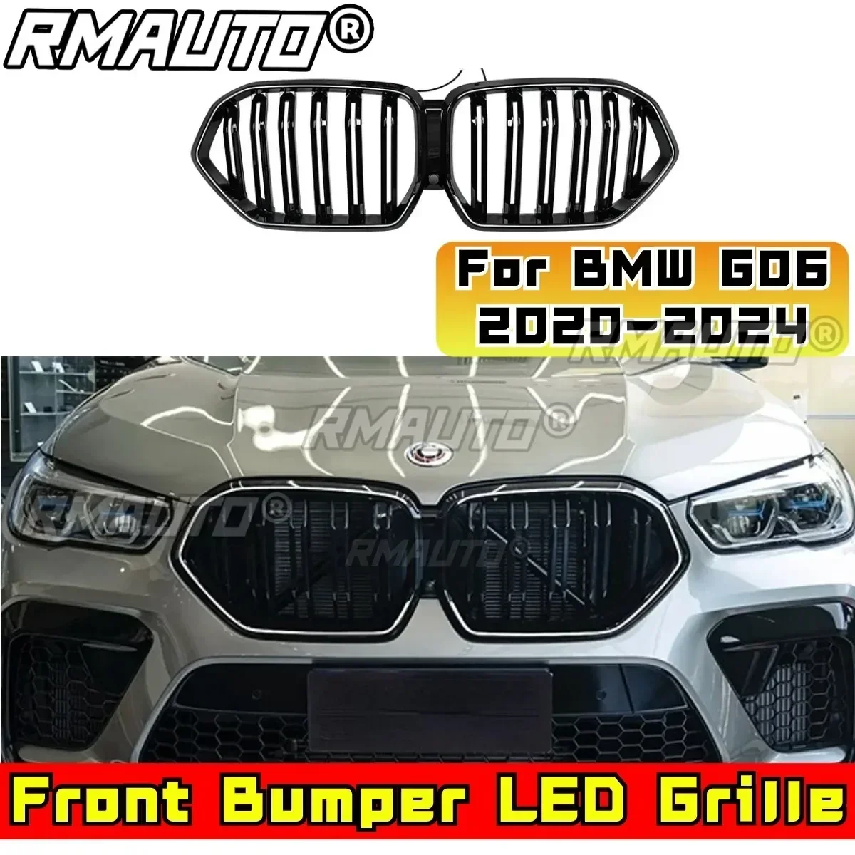 LED Front Grill For BMW X6 G06 2020-2024 Car Front Bumper Racing Grille Grillg Body Kit Front Bumper LED Grille Car Accessories