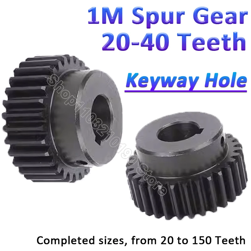 1Pc 1M 20 22 23 24 25-40 Teeth Spur Gear Pinion With Keyway Hole Bore 1 Module Motor Gear With Step Blackened Transmission Parts