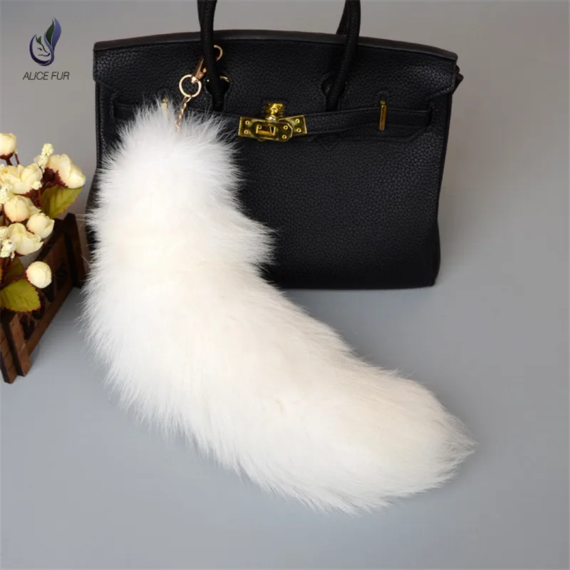 Fox Fur Tail High Quality Silver Blue Fox Fur Tail Bag Charm Natural Fur Tail For Keychain