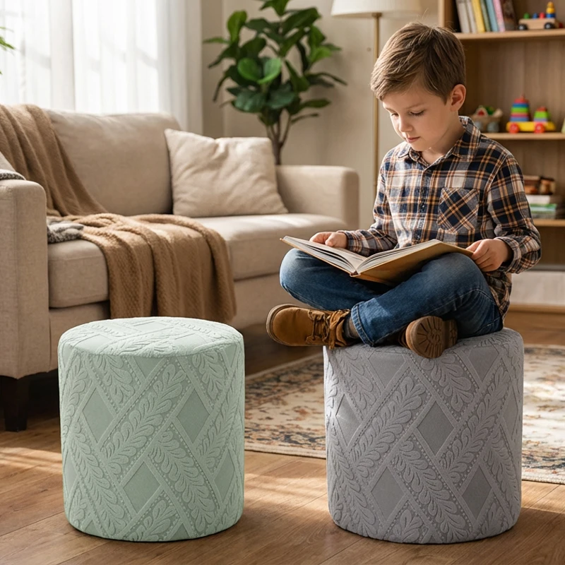 Stretchable Round Stool Cover, Machine Washable, Home Use Shoe-Changing Stool Cover, Jacquard Sofa Stool Cover