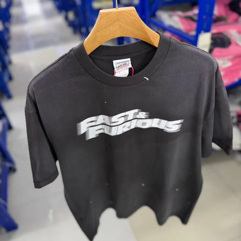 

Top-Quality Summer Men's & Women's High-Street Letter Print Car-Themed Oversized Retro Crew Neck SAINT Short-Sleeve T-Shirt