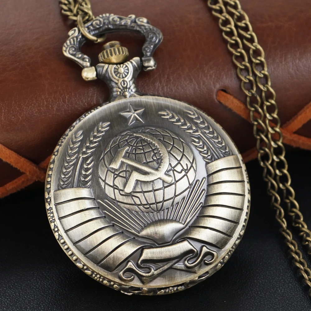 

Bronze/Gold/Black/Silver USSR Soviet Sickle Hammer Quartz Pocket Watch Pendant Necklace Clock CCCP Russia Emblem Communism Watch