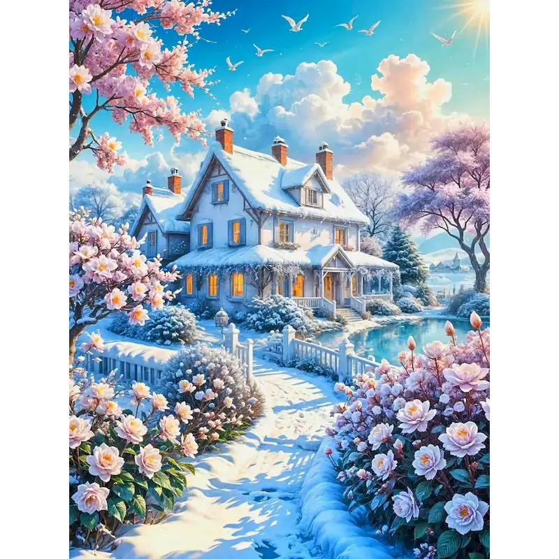 

GATYZTORY Snow House Paint By Numbers Home Decor Paint With Numbers Scenery Easy Acrylic on Canvas On canvas Paintings On Number