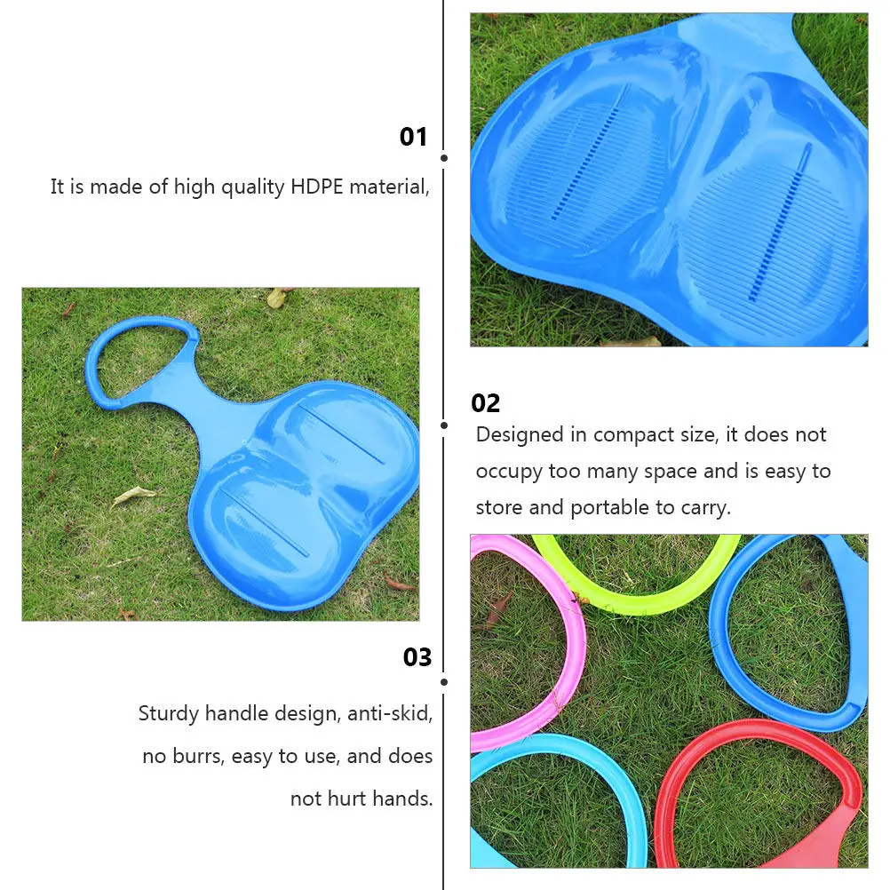 

2Pcs Sturdy Hdpe Snow Sled Easy Carry Compact Design Anti-Slip Seat Handle Winter Sledding Board Grass Sand Sliding Board