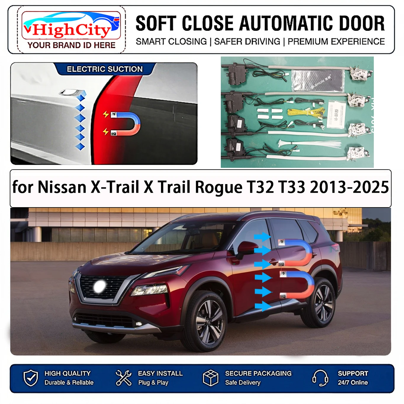 for Nissan X-Trail X Trail Rogue T32 T33 Electric Suction Soft Close Door Kit Smart Anti Pinch Auto Cinch Latch System No Slam