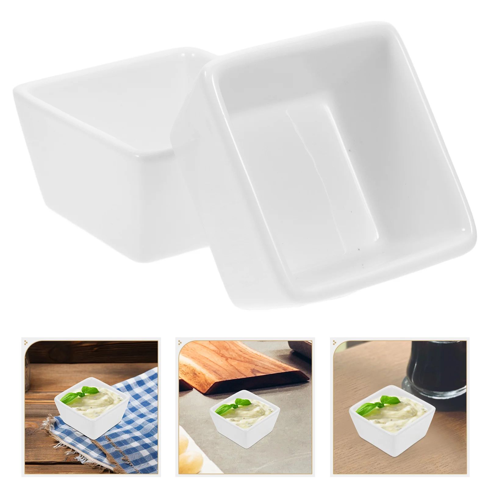 

2Pcs Ceramic Candy Containers Square Cube Candy Holders Food Storage Bowls Seasoning Dish Home Supplies