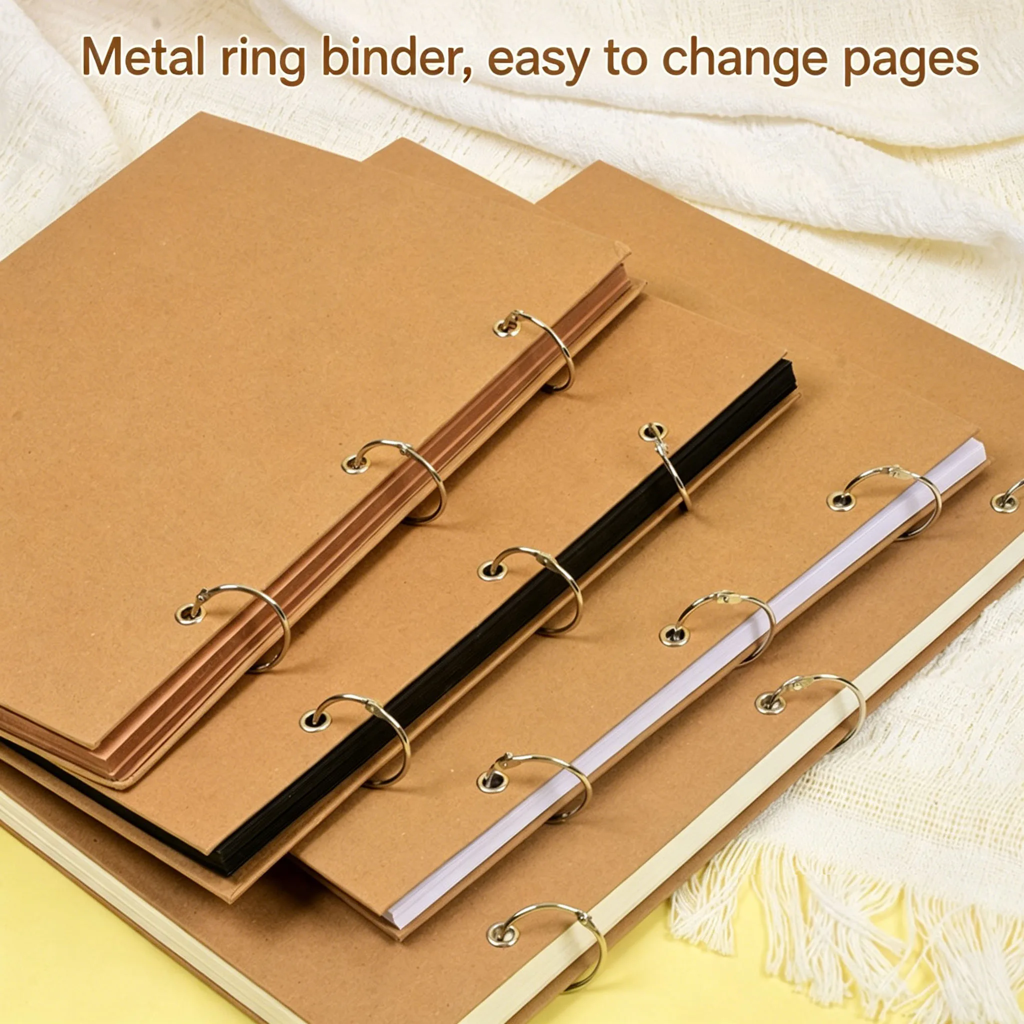 Vintage Kraft Paper 3 Metal Ring Loose Leaf Notebook Detachable Binder Sketchbook DIY Journal Planner School Office Stationery