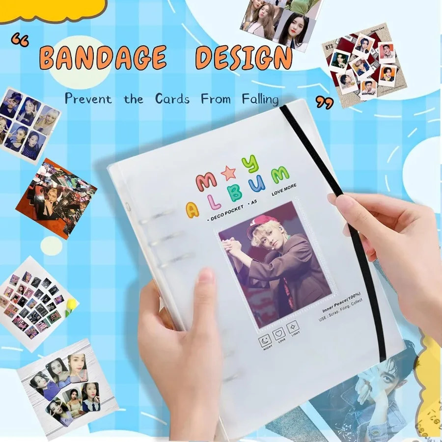 Raccoglitore per tesserini A5 Kpop Porta tesserini Libro 200 tasche Raccoglitore per tesserini Kpop Grande capacità A5 6 anelli Kpop Photo Card Binde