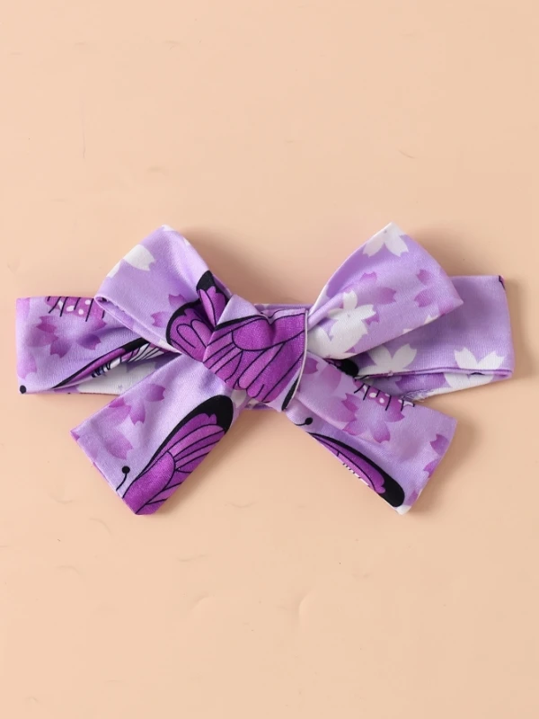 مجموعة مكونة من 3 قطع على شكل فراشة أرجوانية للفتيات الصغيرات: رومبير + عصابة رأس + أزهار صيفية غير رسمية