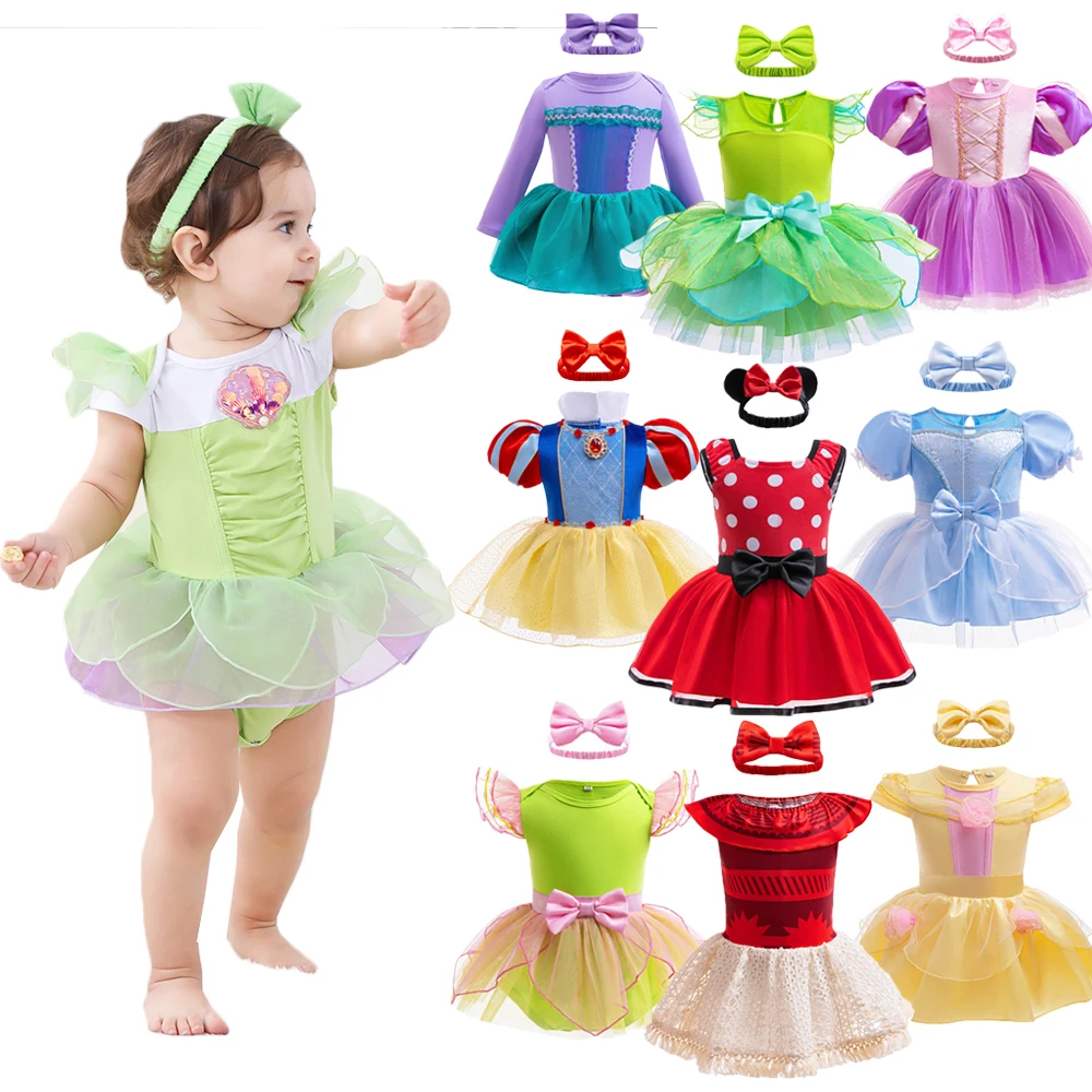 Cartoon Princess Costume One-piece Romper Moana Rapunze Cosplay 3-18M Toddler Clothing Baby Girl Infant Bodysuit Clothes
