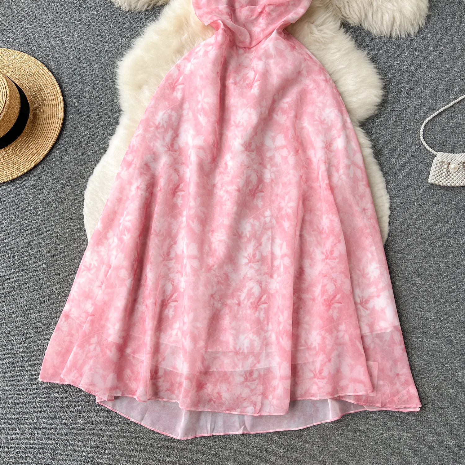Jupe mi-longue en mousseline de soie pour femmes, fée d'été, ajourée, ceinturée, imprimé Floral, Dr coréen, taille haute