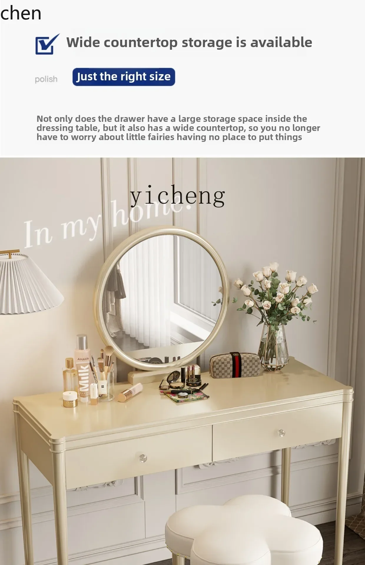 YFY light luxury makeup mirror bedroom simple modern solid wood computer desk dresser integrated