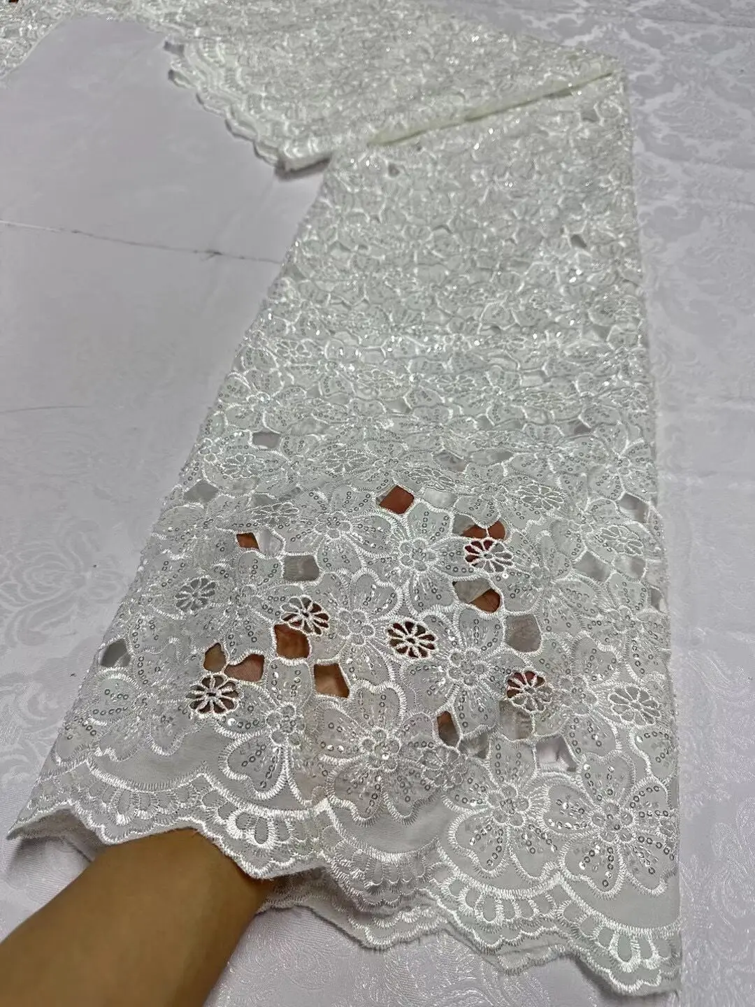 High Quality African Nigerian Lace Fabric, Embroidery Tulle Cotton, Wedding Party Dress, Guipure Sequins, Chiffon, 5Yards JL364