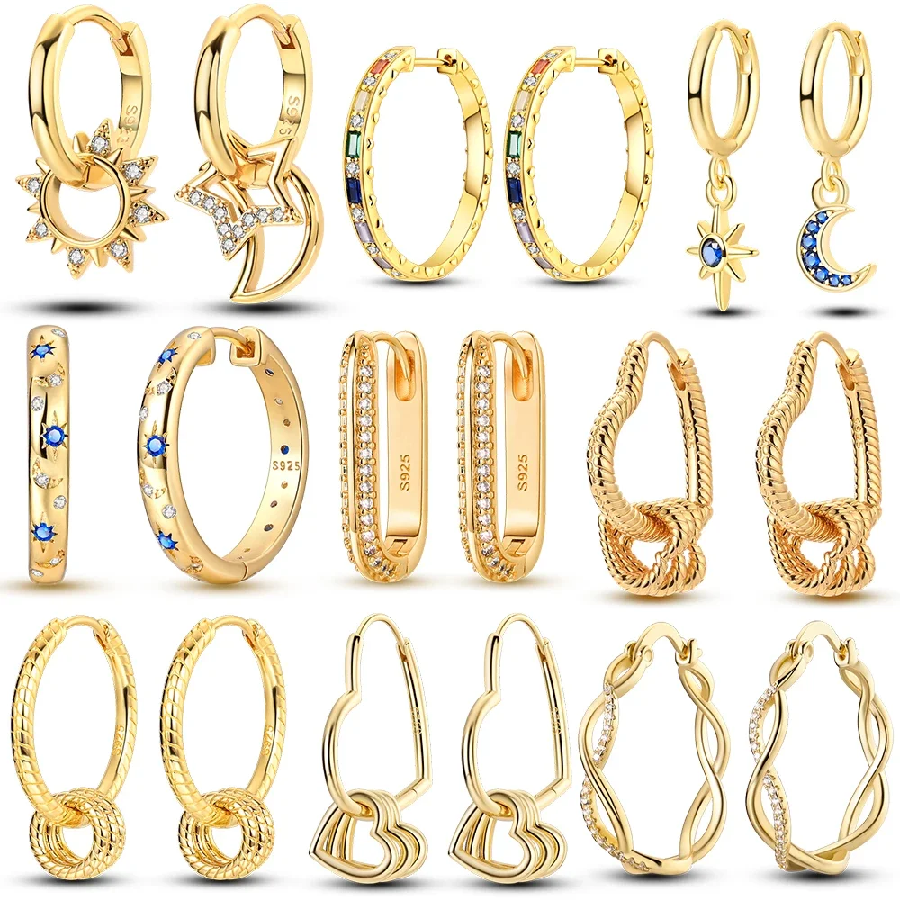 

Серьги-кольца из стерлингового серебра 925 пробы с золотым покрытием, подходят для оригинальных подвесок, DIY украшения, изысканные ювелирные изделия для модных женщин