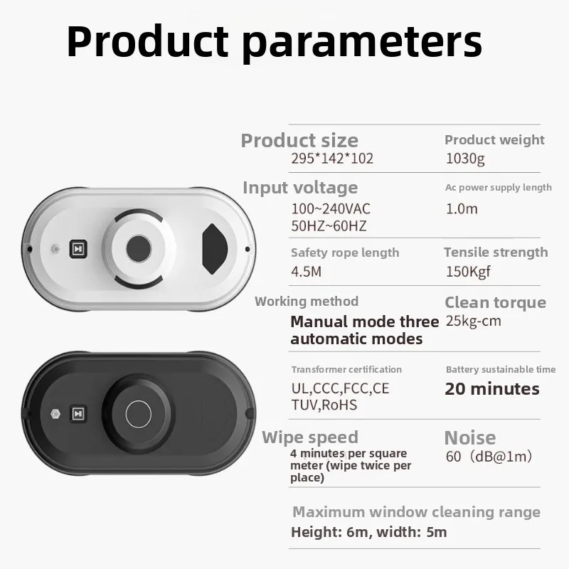 Smart Window Cleaning Robot Automatic Glass Wiper with Powerful Suction