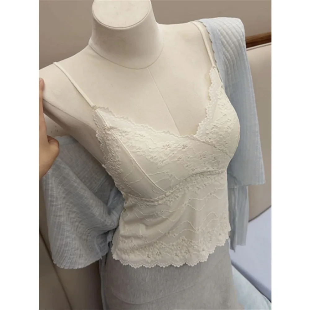 BANERDANNI Pure Gentle Lace Camisole Female V‑Neck Chest Pad Sleeveless Spring Daily Undershirt Inner Tank Vest Hot Popular S-XL